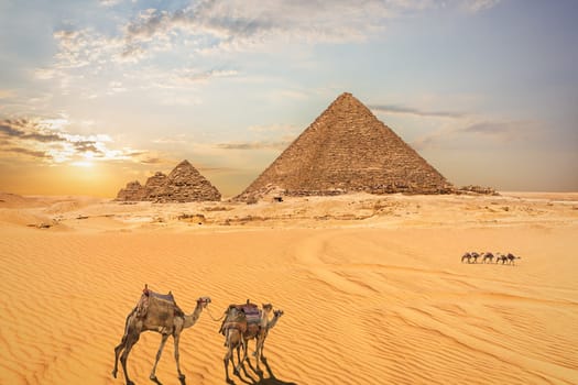 Desert scenery of the Pyramids in Giza, Egypt.