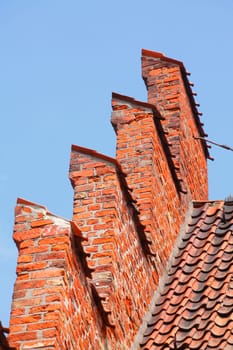 Red roof gable, roof, roof tile, Treppengiebel, Lübeck, Schleswig-Holstein, Germany, Europe