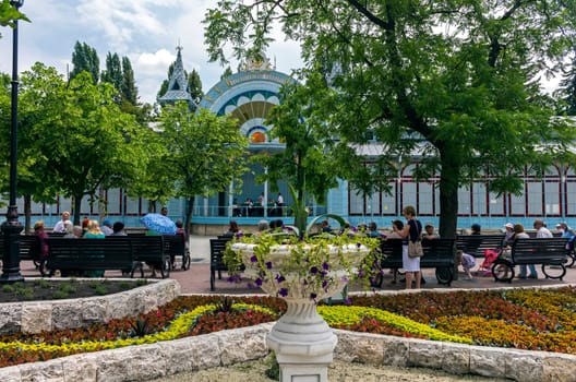 PYATIGORSK, RUSSIA - JUNE 04,2019: Park "Flower-garden"" - one of the most beautiful and favorite places of the resort of Pyatigorsk on Northern Caucasus in Russia, founded in 1828."