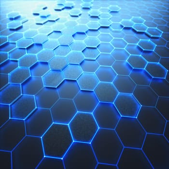 Conceptual abstract image with hexagonal structure connection. 3D illustration background. Graphene concept.