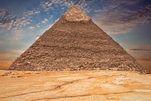 The Pyramid of Khafre in the clouds, Egypt.