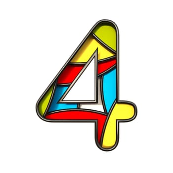 Multi color layers font Number 4 FOUR 3D rendering illustration isolated on white background