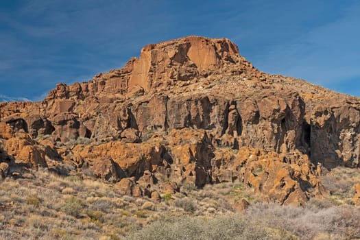 Volcanic Landscape in the Desert Sun in the Mojave National Preserve in California