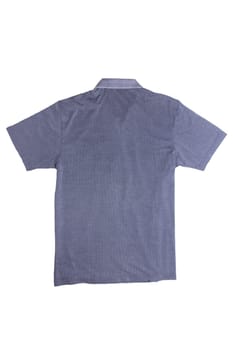 Denim shirts isolated. Close-up of a stylish striped blue jeans shirt for mens isolated on a white background. Back site.
