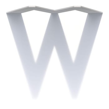 Vertical drop shadow font Letter W 3D render illustration isolated on white background