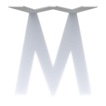 Vertical drop shadow font Letter M 3D render illustration isolated on white background