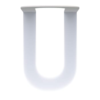 Vertical drop shadow font Letter U 3D render illustration isolated on white background