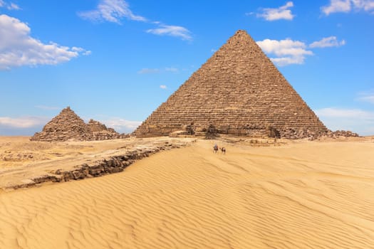 The Pyramid of Menkaure and the Pyramids of the Queens, sunny day view, Egypt.
