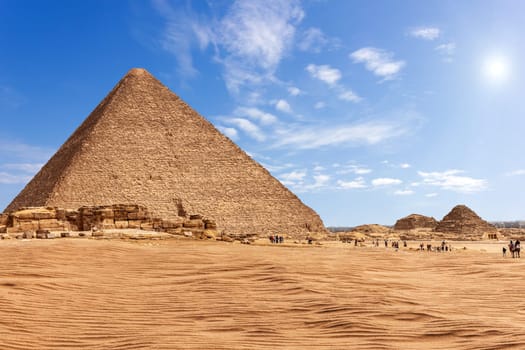 The Pyramid of Menkaure in sunny desert of Giza, Egypt.