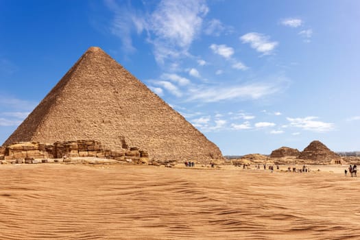 The Pyramid of Menkaure in sunny desert of Giza, Egypt.