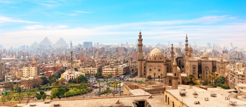 The Mosque-Madrassa of Sultan Hassan  in the panorama of Cairo, Egypt.