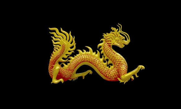golden and red Chinese dragon on black background