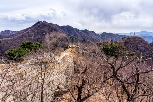 Great Wall of China, Mutianyu section near Beijing, ruined fragment, autumn
