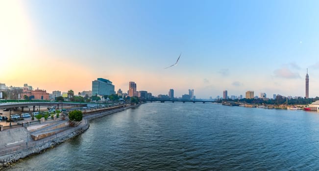 Morning view on the Nile in the downtown of Cairo, Egypt.