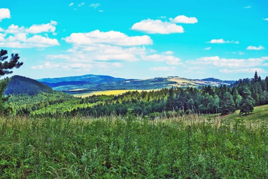 Landscape with hills and field in Slovakia
