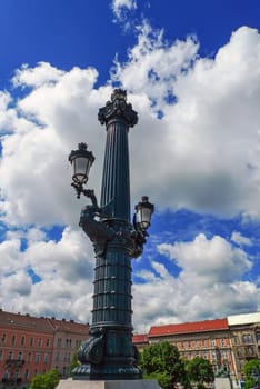 Lamps on Margaret Bridge in Budapest, Hungary