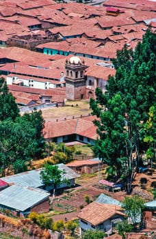 Square with Bell Tower in Cuzco, Peru