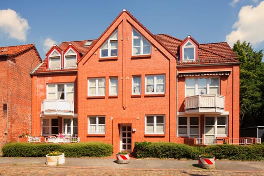 Modern residential building made of brick, multi-family house, residential building, old town, Stade, Lower Saxony, Germany, Europe