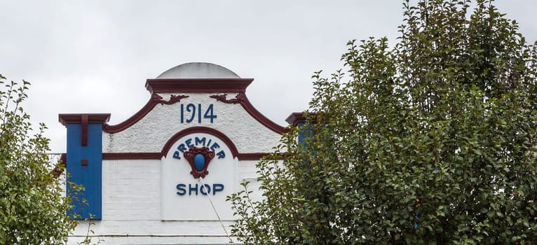 Beautiful truncated pediment on a 1914 building in Tenterfield, New South Wales, Australia