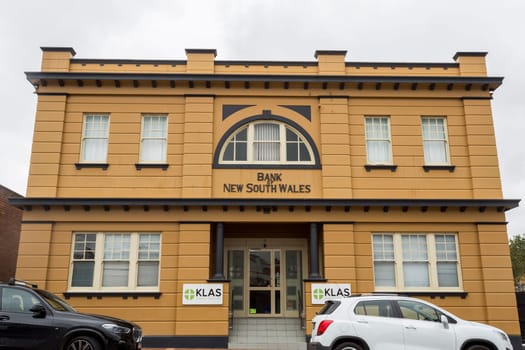 Beautiful facade of a classical architecture rendered building, in Tenterfield, New South Wales, Australia