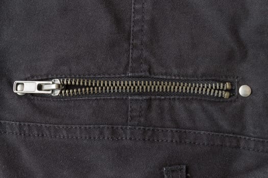 Open Brass Zip on Black Jeans Texture Background. Open Brass Zip on Black Jeans Texture Background for Apparel Design