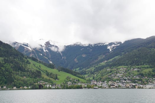 View of Zell am See and the mountains near the Kitzsteinhorn