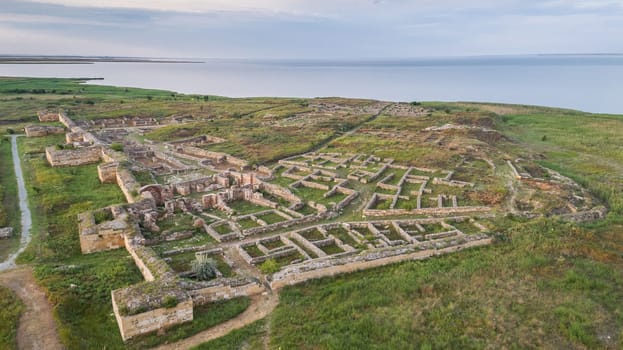 Roman ruins of Histria citadel. Dobrogea Romania. Aerial view.