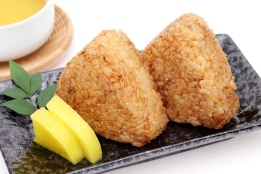 Yakionigiri, Japanese food, rice ball, rice triangle with soy sauce