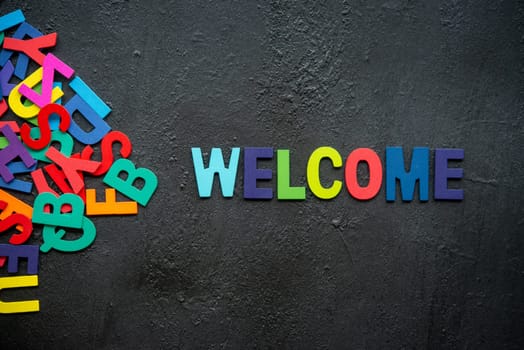Welcome text on dark background.