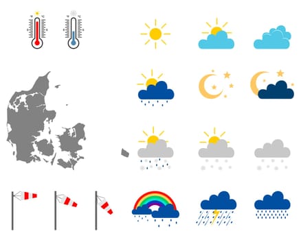 Karte von Dänemark mit Wettersymbolen