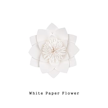 White paper flower handmade, top view, isolated