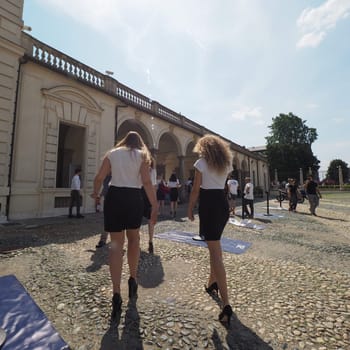 TURIN, ITALY - CIRCA JUNE 2019: Hostesses promoter models at Parco Valentino motor show