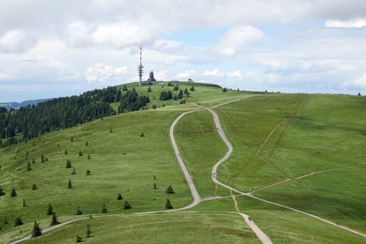 View to the Feldberg summit with weather radar system in the Friedrich-Luise-Tower and new Feldberg Tower