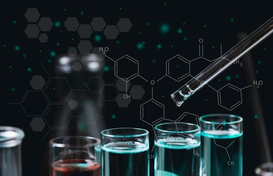 Glass laboratory chemical test tubes with liquid for analytical , medical, pharmaceutical and scientific research concept.