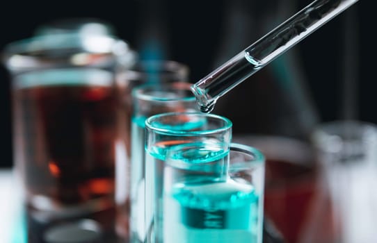 Glass laboratory chemical test tubes with liquid for analytical , medical, pharmaceutical and scientific research concept.