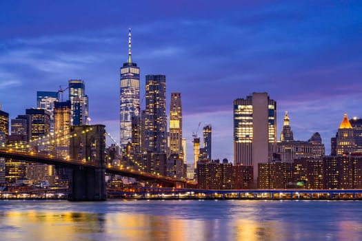 Brooklyn bridge with Lower Manhattan skyscrapers bulding for New York City in New York State NY , USA
