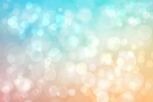 Abstract blurred vivid spring summer light delicate pastel blue orange bokeh background texture with bright soft color circles and glowing stars. Card concept. Beautiful backdrop illustration.
