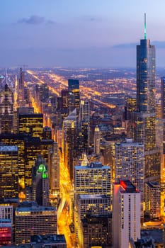 Aerial view of Chicago Skylines building at Chicago downtown in Chicago City Illinois USA. Looking to the south of Chicago.