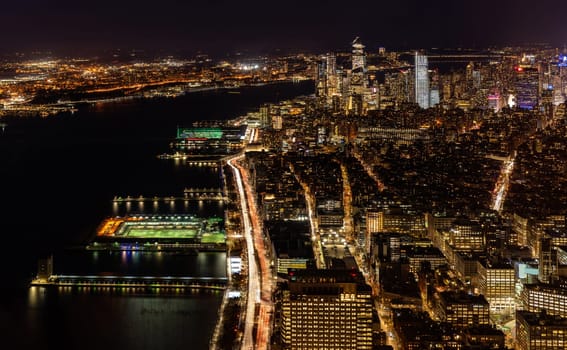 New York city Mid town Skylines cityscape from Manhattan at dusk.