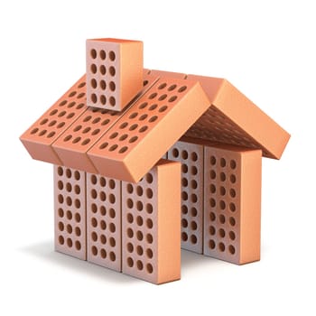 Small house sign made of bricks 3D render illustration isolated on white background