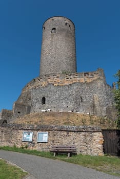 tower and wall of the ruin muenzenberg hesse germany