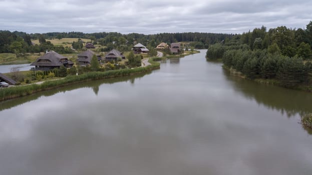 Amatciems lake Aerial drone top view Latvia