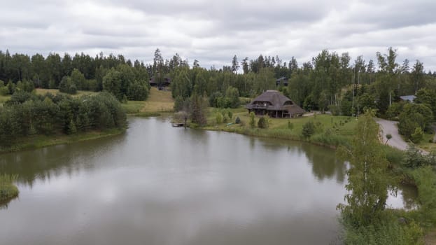 Amatciems lake Aerial drone top view Latvia