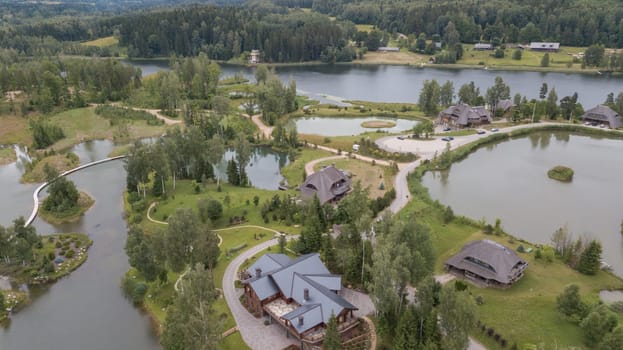 Amatciems lake Aerial drone top view Latvia