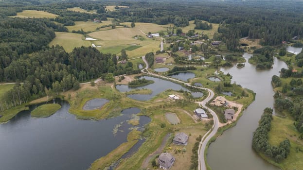 Amatciems lake Aerial drone top view Latvia
