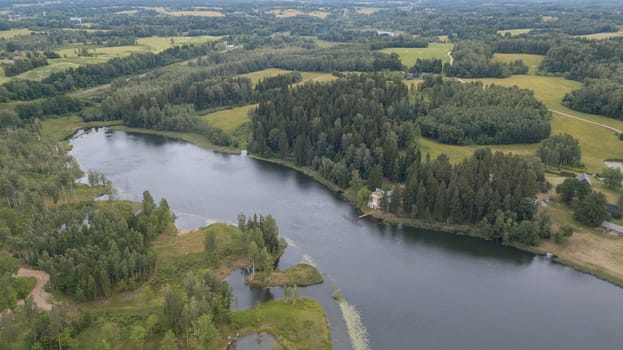 Amatciems lake Aerial drone top view Latvia