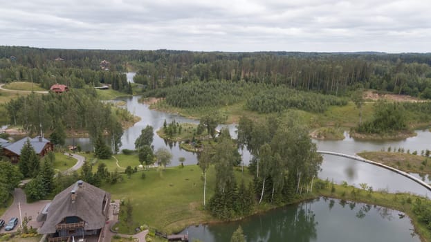Amatciems lake Aerial drone top view Latvia