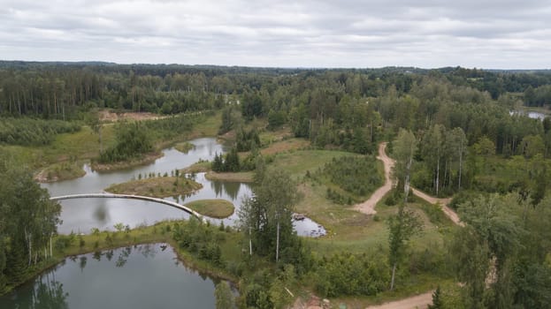 Amatciems lake Aerial drone top view Latvia