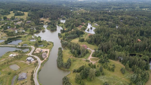 Amatciems lake Aerial drone top view Latvia