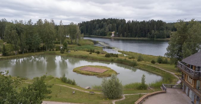 Amatciems lake Aerial drone top view Latvia